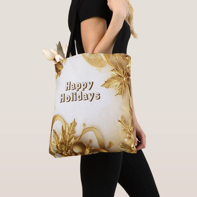 Golden Leaves Christmas Holiday Tote Bag (Close Up)