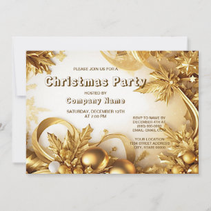 Golden Leaves Christmas Party Holiday Invitation