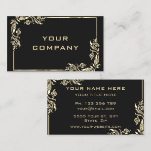 Golden Leaves Frame Gold Text Black Professional Business Card