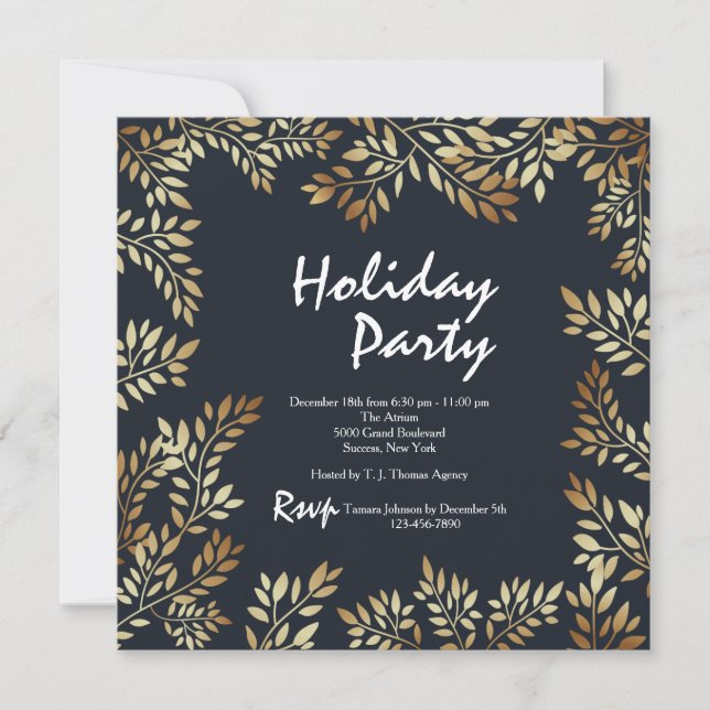 Golden Leaves Frame Square Invitation (Front)