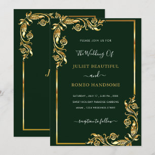 Golden Leaves Framed Golden Wedding Invitations