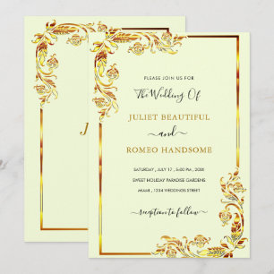 Golden Leaves Gold Wedding Invitation Card