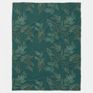 Golden Leaves Hand Drawn Line Art Fleece Blanket
