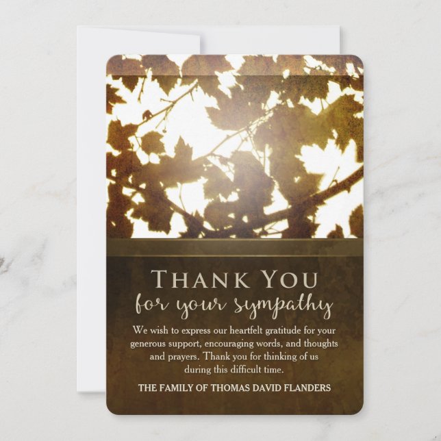 Golden Leaves Nostalgia Thank You Sympathy Card (Front)