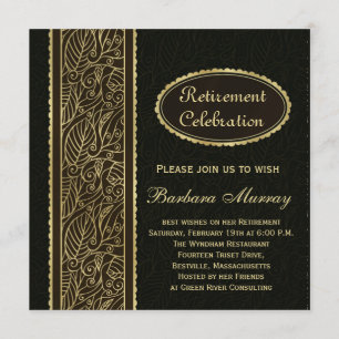 Golden leaves on black Retirement Party Invitation