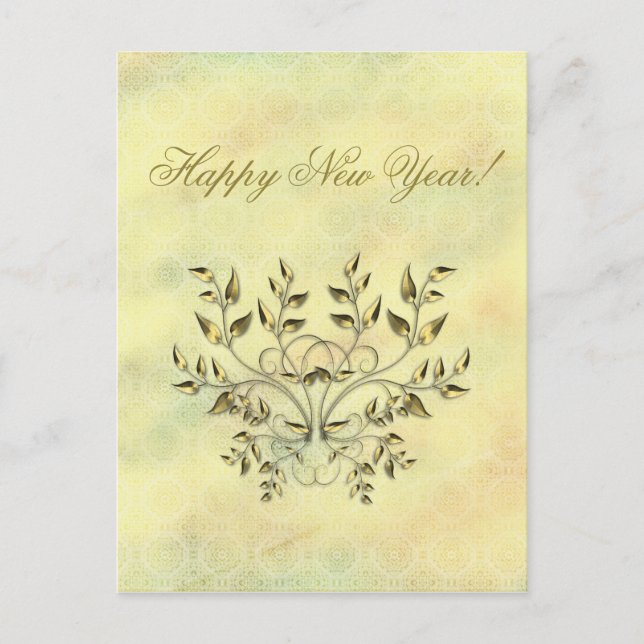 Golden leaves on branches holiday postcard (Front)