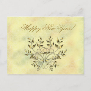 Golden leaves on branches holiday postcard