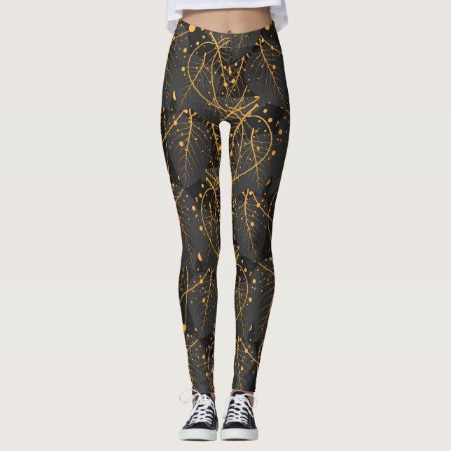  Golden leaves pattern leggings (Front)