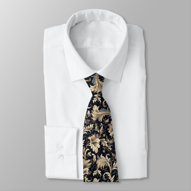 Golden Leaves Pattern Tie (Tied)