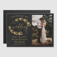 Golden Leaves & Photo on Black Save the Date