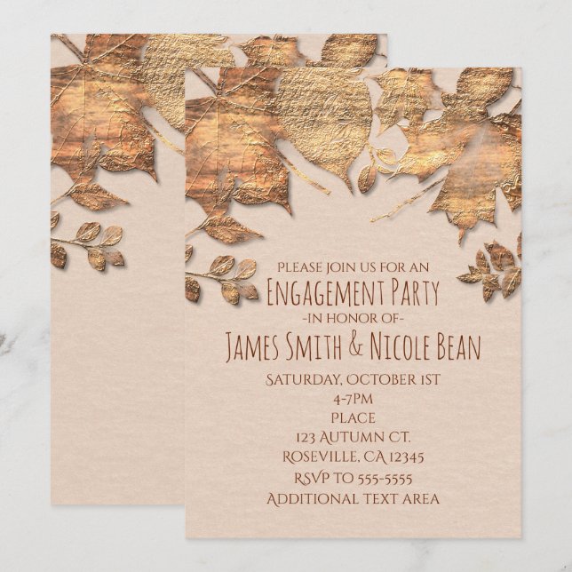 Golden Leaves Rustic Autumn Wedding Invitation (Front/Back)