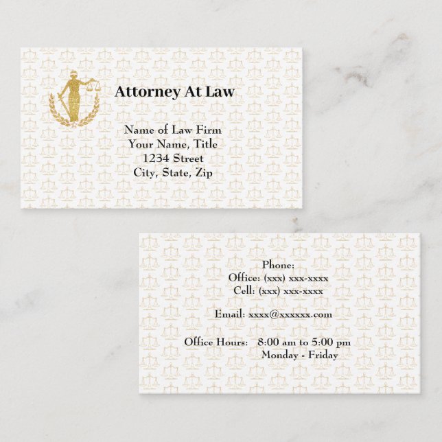 Golden Legal Symbols Lawyer Business Cards (Front/Back)