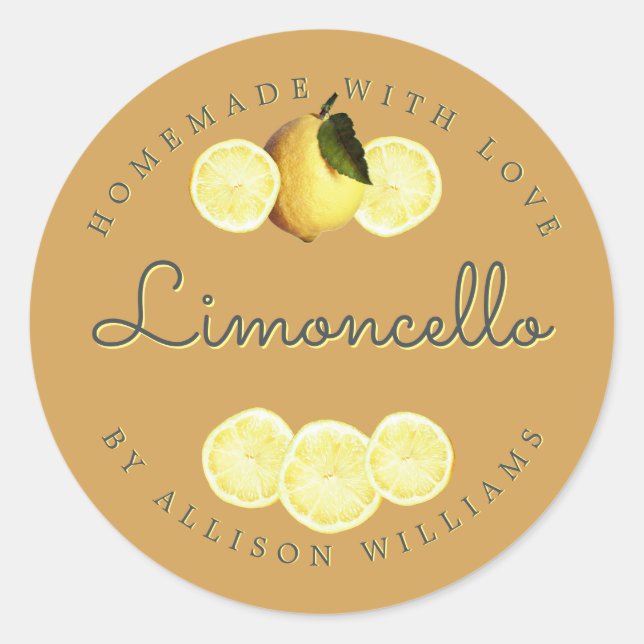 Golden Lemon Homemade Limoncello Classic Round Sticker (Front)
