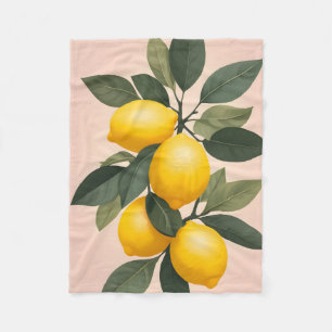 Golden Lemons on Green Fleece Blanket