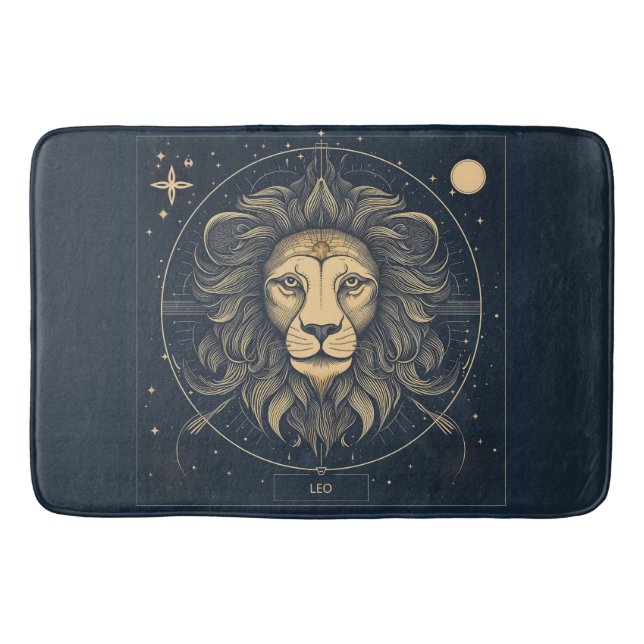 Golden Leo Zodiac Astrology Design Bath Mat (Front)