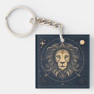 Golden Leo Zodiac Astrology Design Key Ring