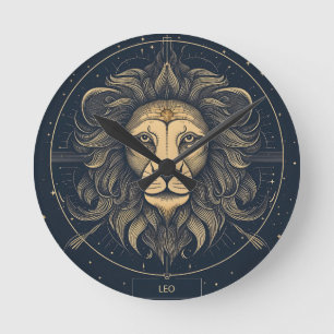 Golden Leo Zodiac Astrology Design Round Clock