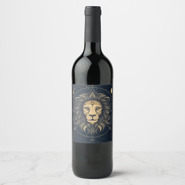 Golden Leo Zodiac Astrology Design Wine Label (Front)