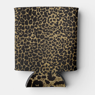Golden Leopard: Black Fabric Luxury. Can Cooler