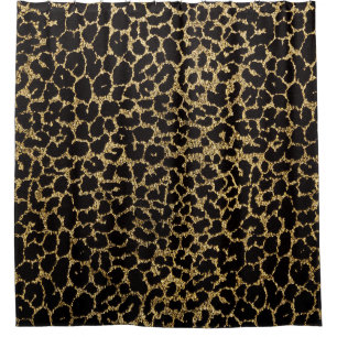 Golden Leopard: Black Fabric Luxury. Shower Curtain