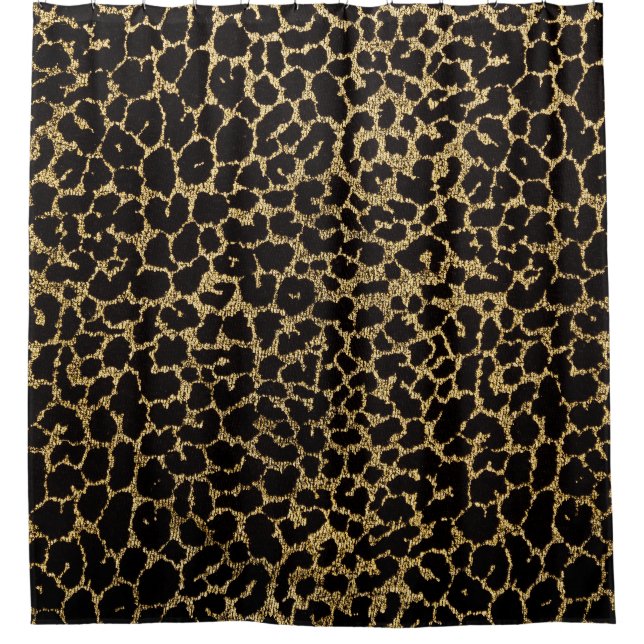 Golden Leopard: Black Fabric Luxury. Shower Curtain (Front)