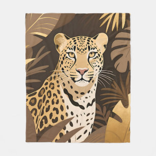 Golden Leopard Jungle Boho Wildlife Fleece Blanket