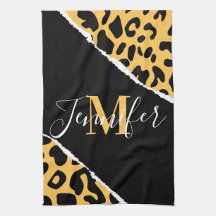 Golden Leopard Print Tea Towel