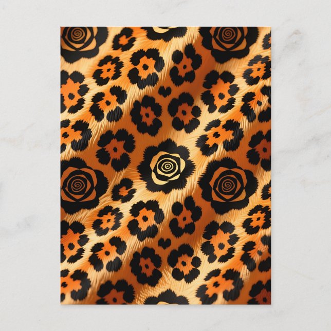Golden Leopard Rose Animal Print Postcard (Front)