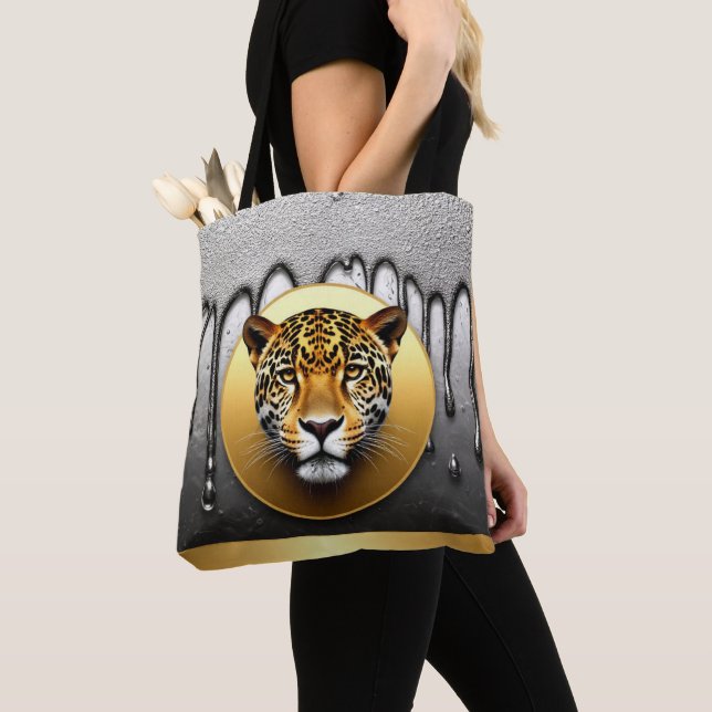 Golden Leopard With Water Drop Details 🐆 Tote Bag (Close Up)