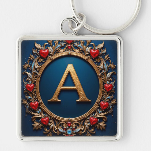 Golden Letter A Heart Monogram Personal Style ✨ Key Ring (Front)