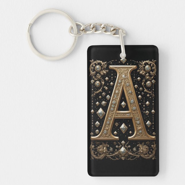 Golden Letter A With Gemstone Details ✨ Key Ring (Front)