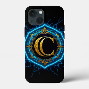 Golden Letter C with Blue Electric Decorative iPhone 13 Mini Case
