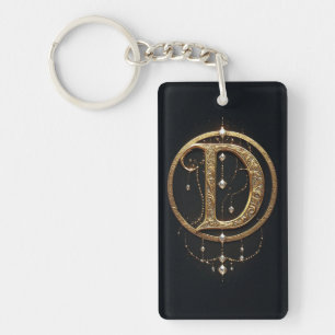Golden Letter D With Gemstones Baroque Embellishme Key Ring