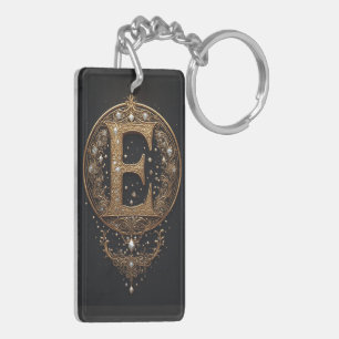 Golden Letter E With Gemstones Baroque Embellishme Key Ring
