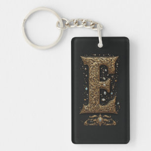 Golden Letter E With Gemstones Baroque Embellishme Key Ring