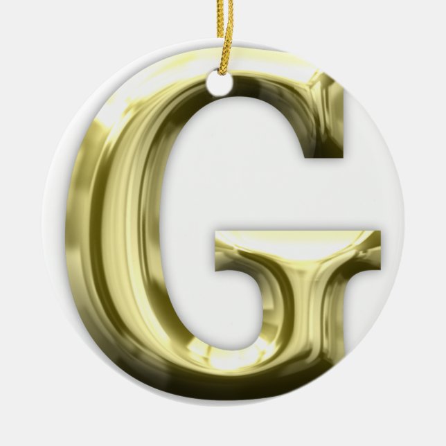 Golden Letter G Shiny Gold Alphabet Ceramic Tree Decoration (Front)