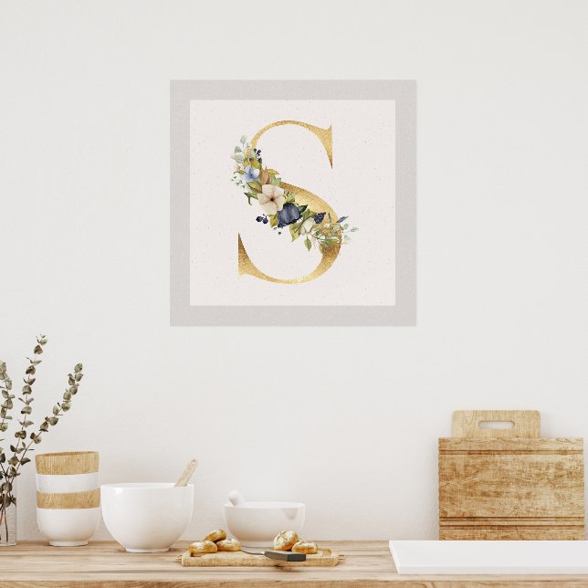 Golden Letter S Flora Trim  Poster (Kitchen)