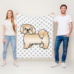 Golden Lhasa Apso Cute Cartoon Dog Illustration Fleece Blanket
