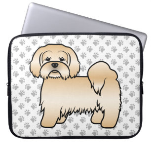 Golden Lhasa Apso Cute Cartoon Dog Illustration Laptop Sleeve