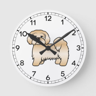 Golden Lhasa Apso Cute Cartoon Dog Illustration Round Clock