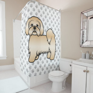 Golden Lhasa Apso Cute Cartoon Dog Illustration Shower Curtain
