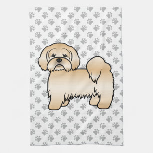 Golden Lhasa Apso Cute Cartoon Dog Illustration Tea Towel