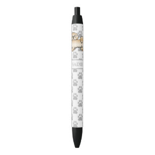 Golden Lhasa Apso Cute Cartoon Dog & Name Black Ink Pen