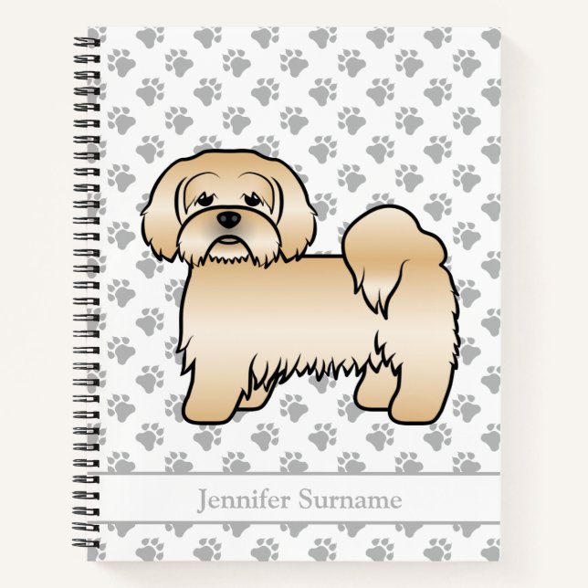 Golden Lhasa Apso Cute Cartoon Dog & Name Notebook (Front)