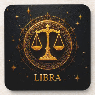 Golden Libra Zodiac Sign Illustration Coaster