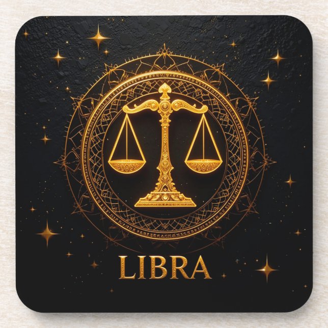 Golden Libra Zodiac Sign Illustration Coaster (Front)