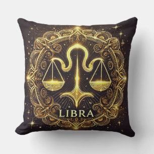 Golden Libra Zodiac Sign Illustration Cushion