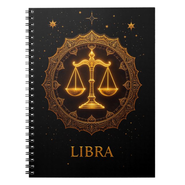 Golden Libra Zodiac Sign Illustration Notebook (Front)