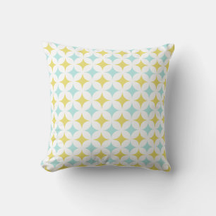 Golden & Light Blue Star Pattern on White Cushion