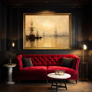 Golden Light on Historic Boston Harbour Poster